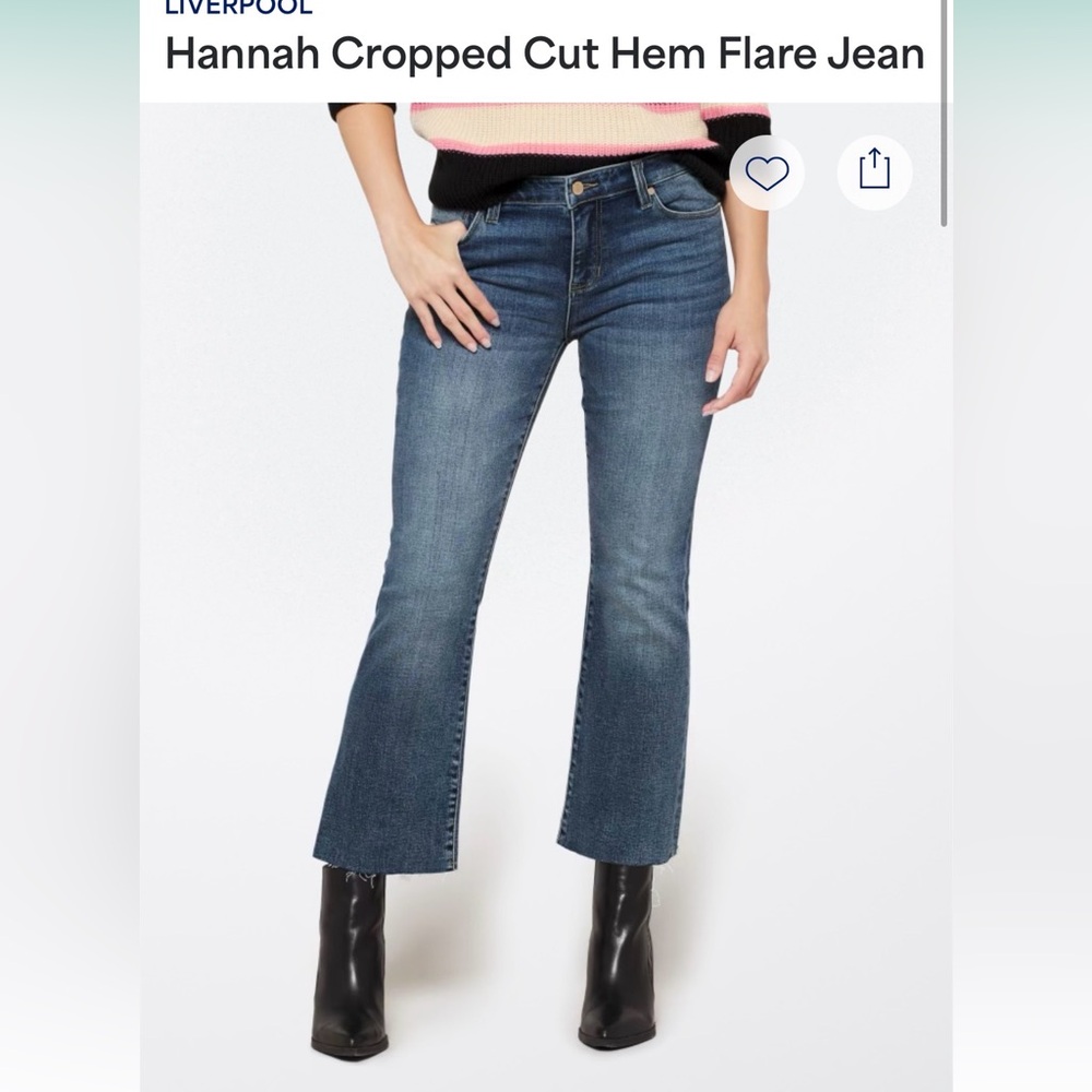 Liverpool Hannah Crop Blue Flare Jeans 14 raw hem